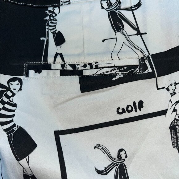 Women's GOLF NOVELTY PRINT BLACK & WHITE GOLFERS TROUSERS PANTS- Luxury Japan - Picture 8 of 13